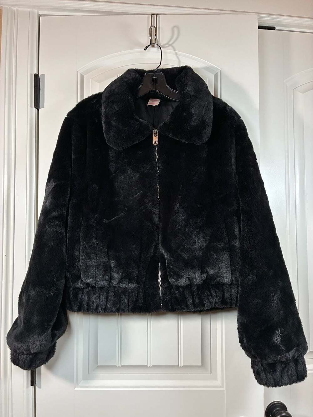 No Boundaries Black Faux Fur Zip-Up Bomber Jacket Size XL 15-17